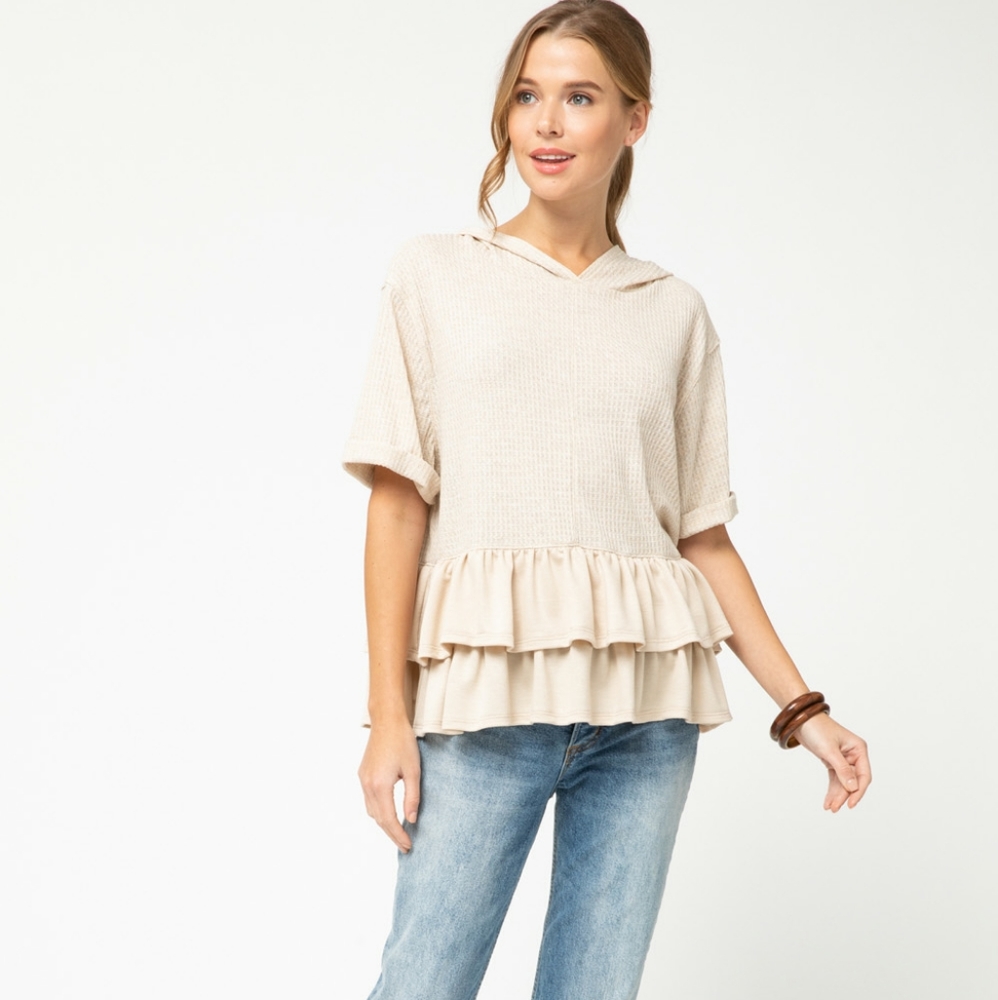 Waffle Knit Ruffle Hoodie NWT